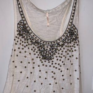 Free People White Gold/Silver Beaded Tank